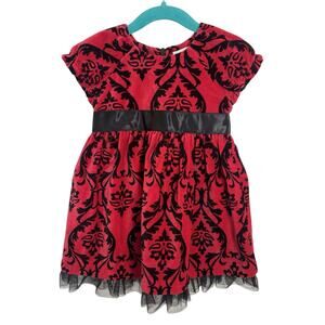 Hanna Andersson Red Black Brocade Velveteen Holiday Dress Size 80 2T Party Dress